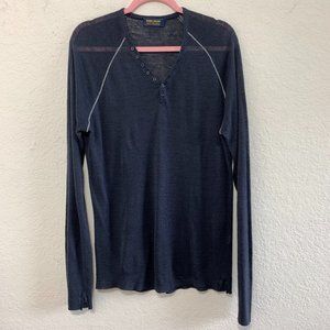 Zara Youth XL Navy Blue V Neck Sheer Knit Long Sleeves Slit Wrists